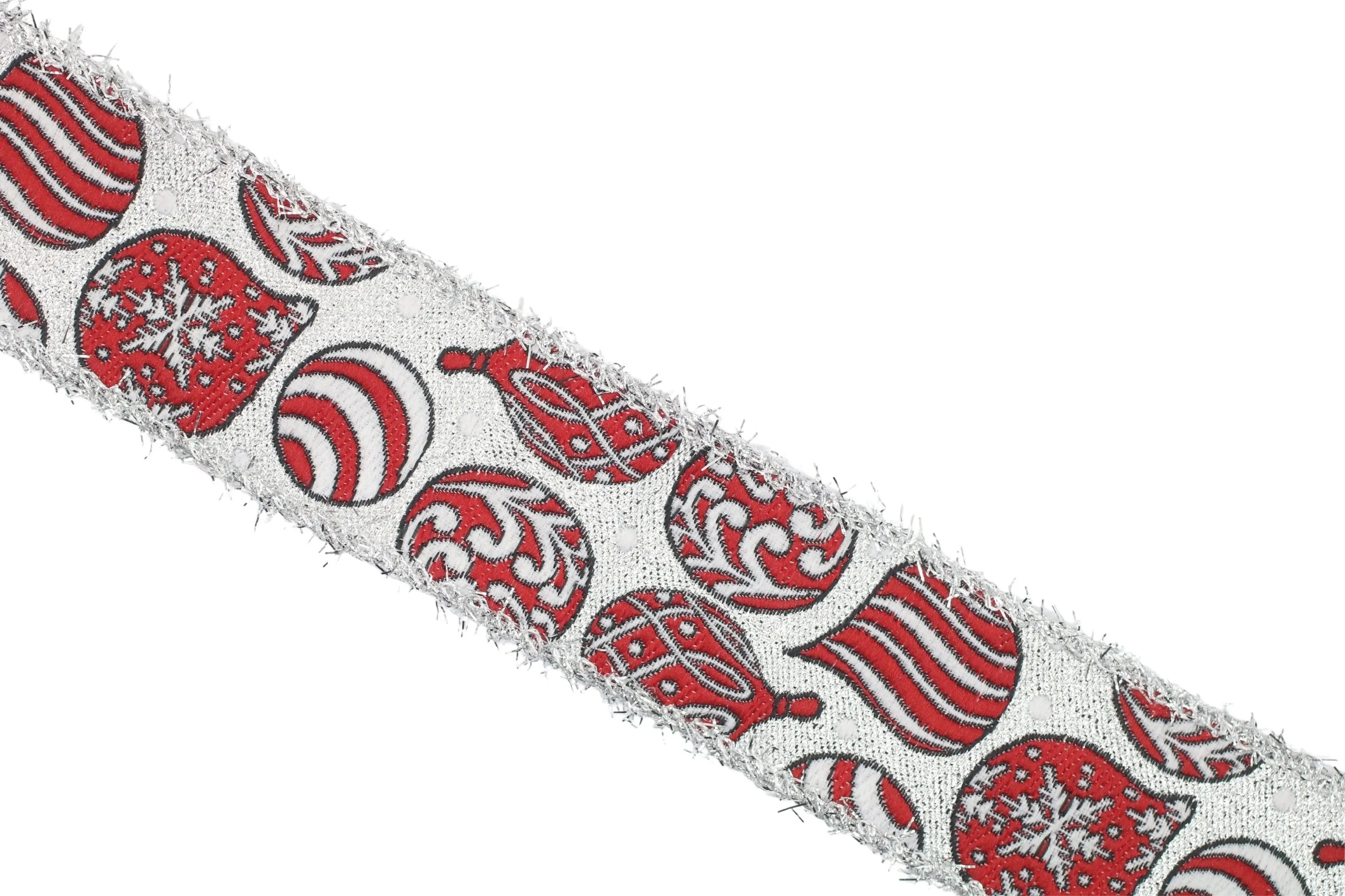 1.37 inch Glittered Silver Christmas Ornaments Jacquard Ribbon, Embroidered Trim Tape, New Year trim, Christmas Decor Trim by the yard