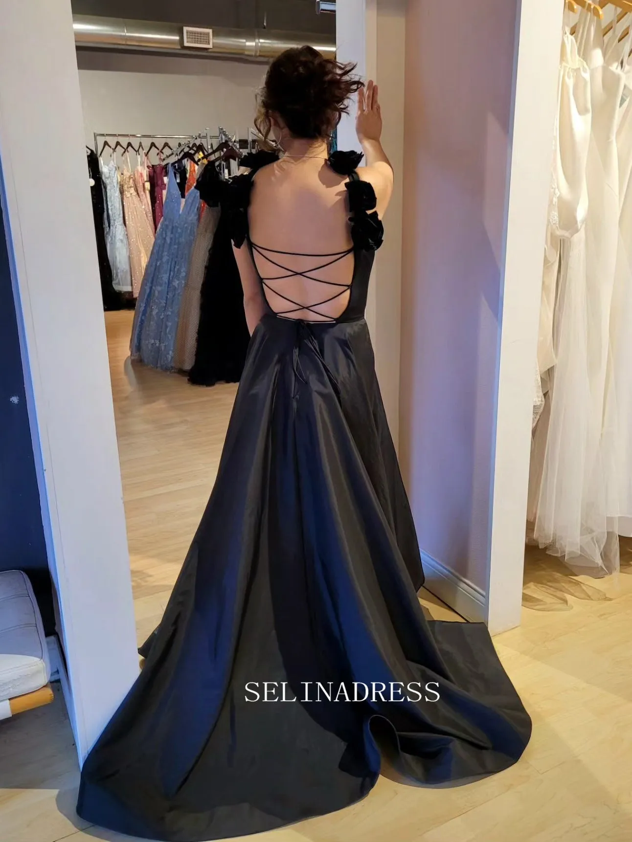 A-line Straps Red Satin Prom Dress With Slit lpk590