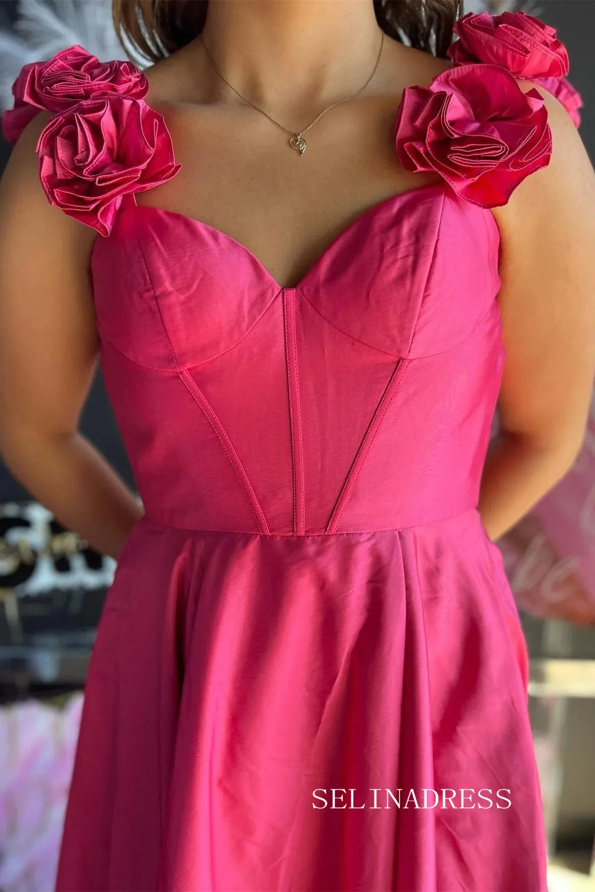 A-line Straps Red Satin Prom Dress With Slit lpk590