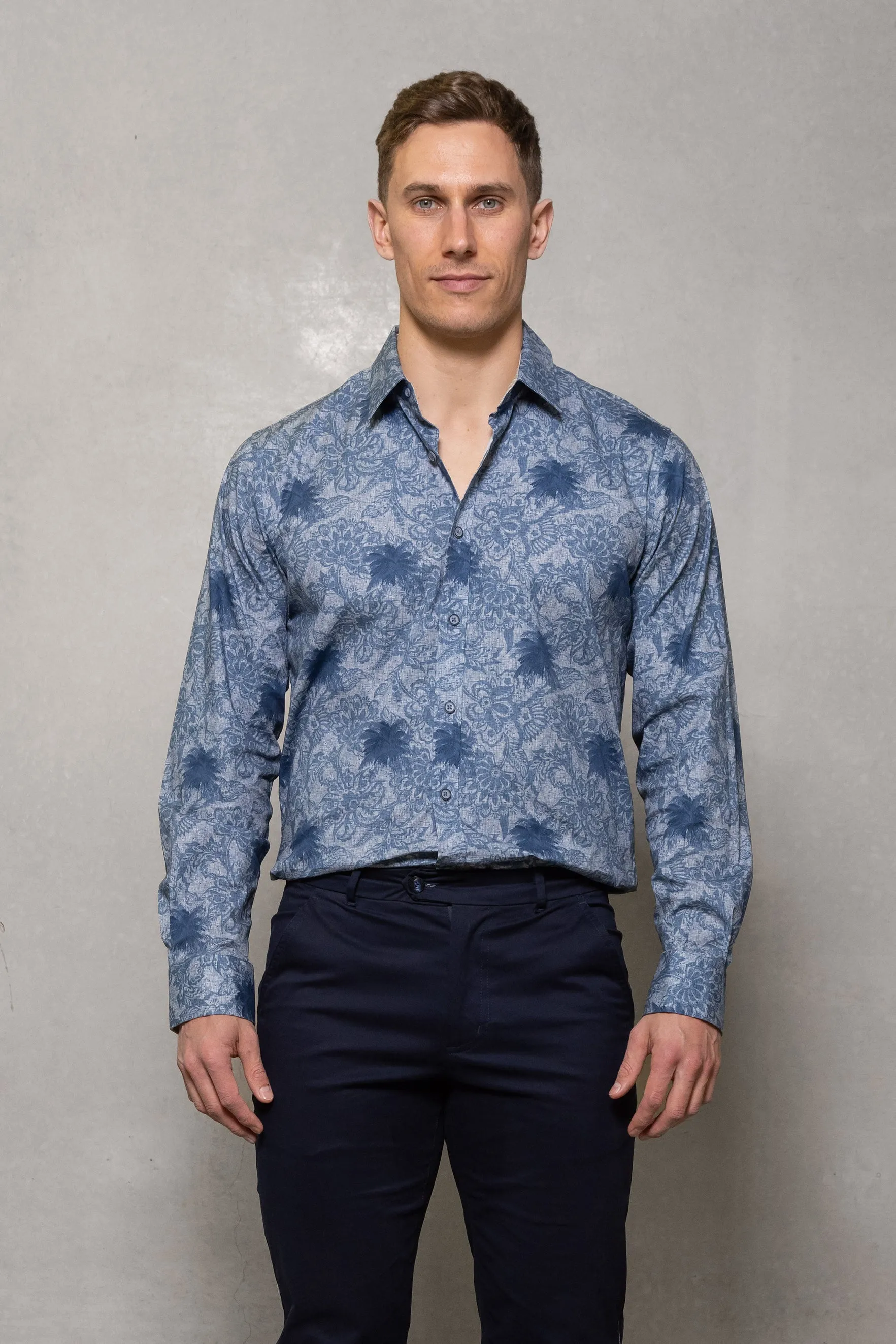 Blake Floral Print Shirt: Indigo