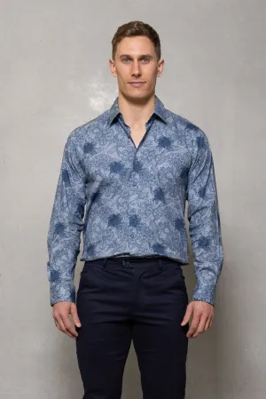 Blake Floral Print Shirt: Indigo