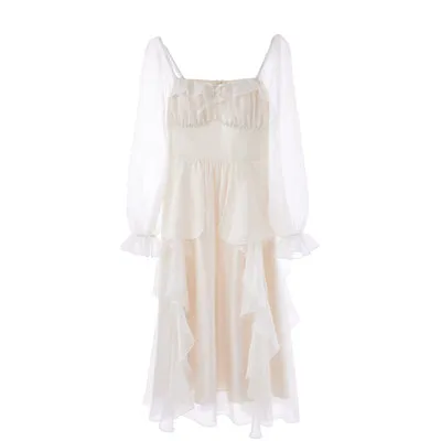 Blue Angel Classic Fairytale Princess White Pink Tulle Ribbon Bow Long Fairy Dress