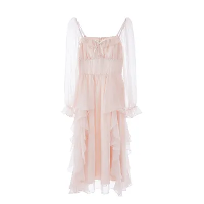 Blue Angel Classic Fairytale Princess White Pink Tulle Ribbon Bow Long Fairy Dress