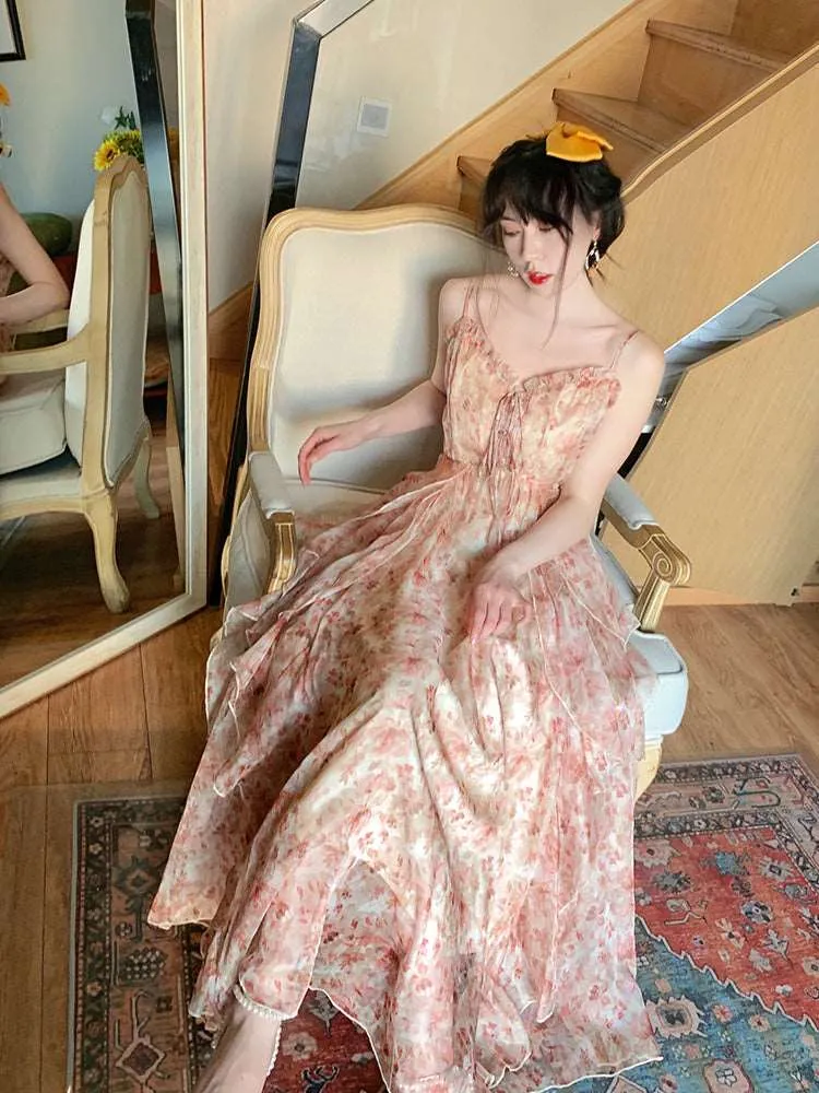 Blue Angel Dreamwalker Fairy In Wonderland Long Floral Pink Dress