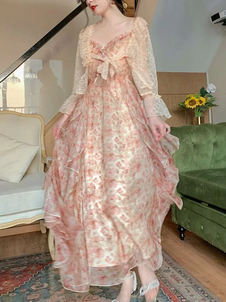 Blue Angel Dreamwalker Fairy In Wonderland Long Floral Pink Dress