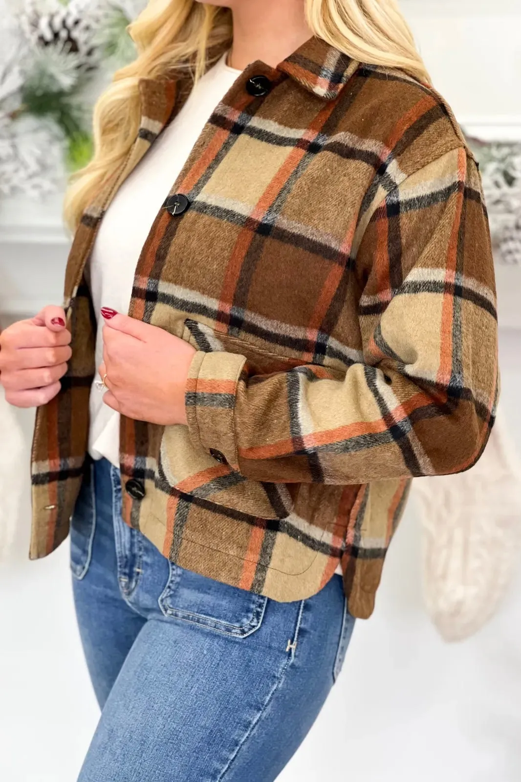Brown Plaid Cropped Shacket