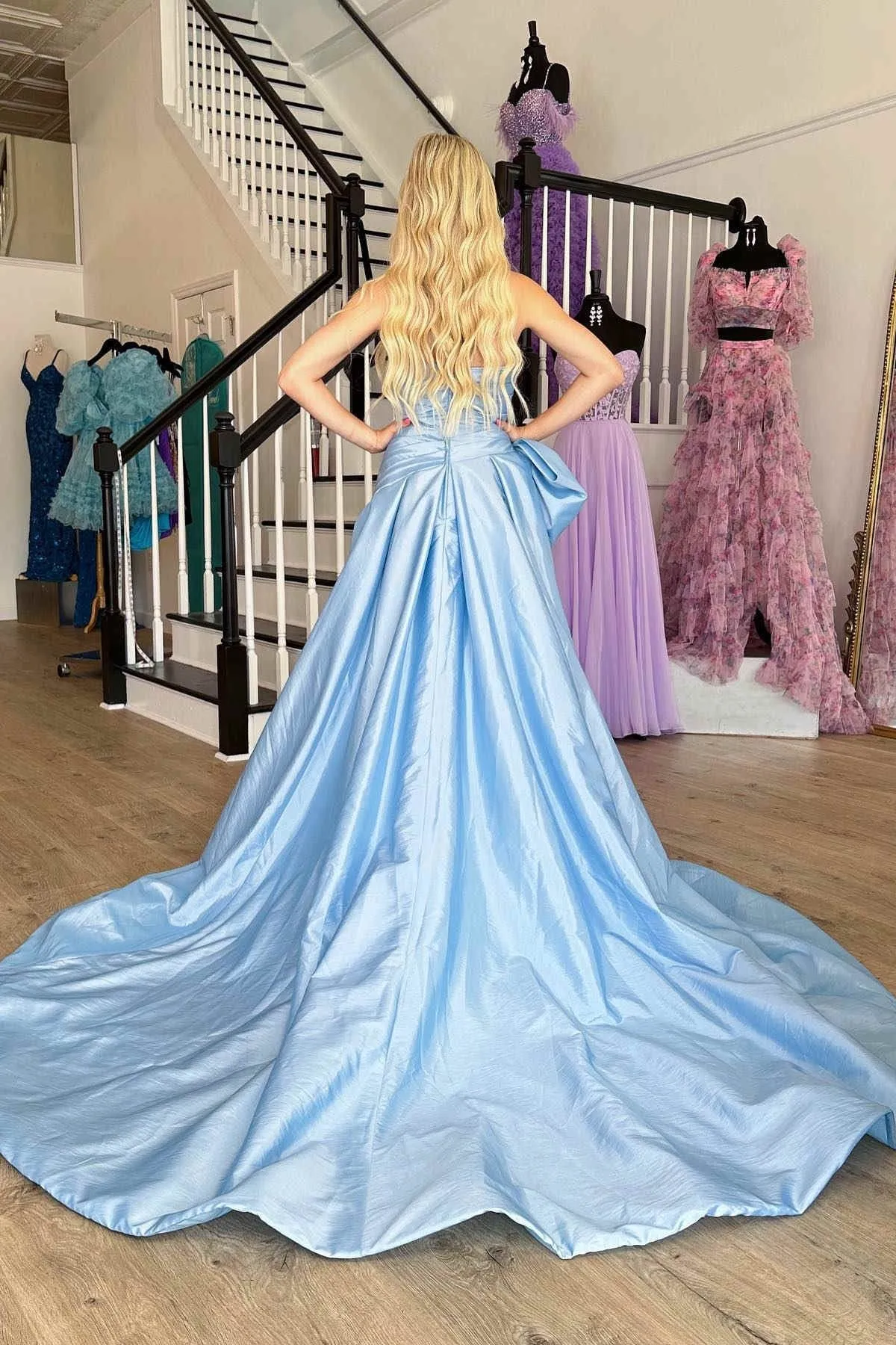 Charming A-line Strapless Hot Pink Satin Long Prom Dress with Slit lpk508