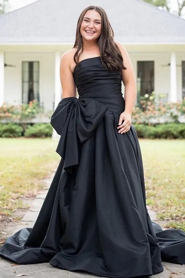 Charming A-line Strapless Hot Pink Satin Long Prom Dress with Slit lpk508