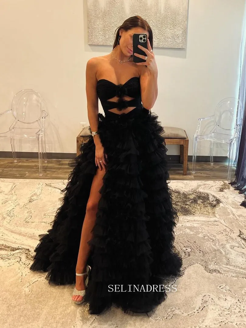 Chic A-line Sweetheart Long Prom Dresses Ruffles Elegant Lavender Evening Dress sew0315