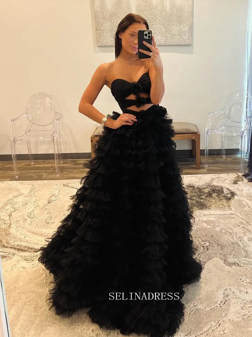 Chic A-line Sweetheart Long Prom Dresses Ruffles Elegant Lavender Evening Dress sew0315