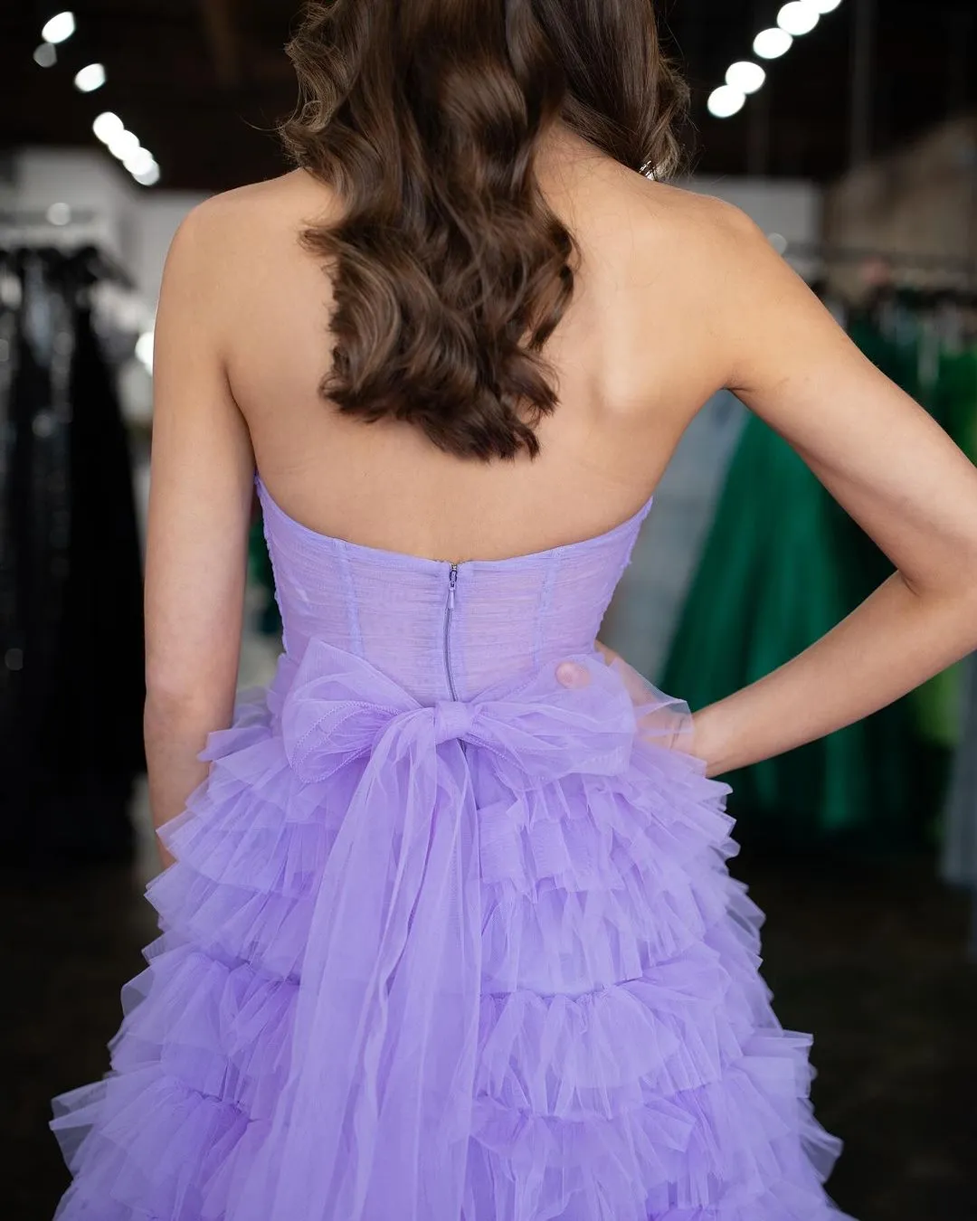 Chic A-line Sweetheart Long Prom Dresses Ruffles Elegant Lavender Evening Dress sew0315