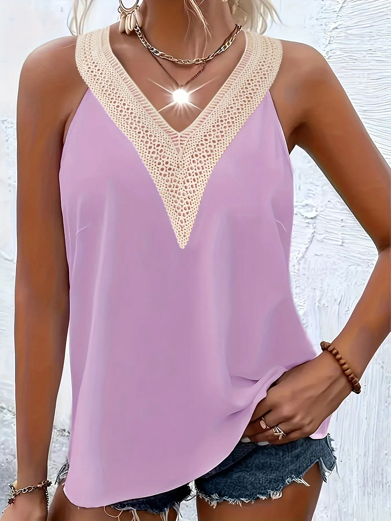 Chic Plus Size Lace V Neck Tank Top for Women