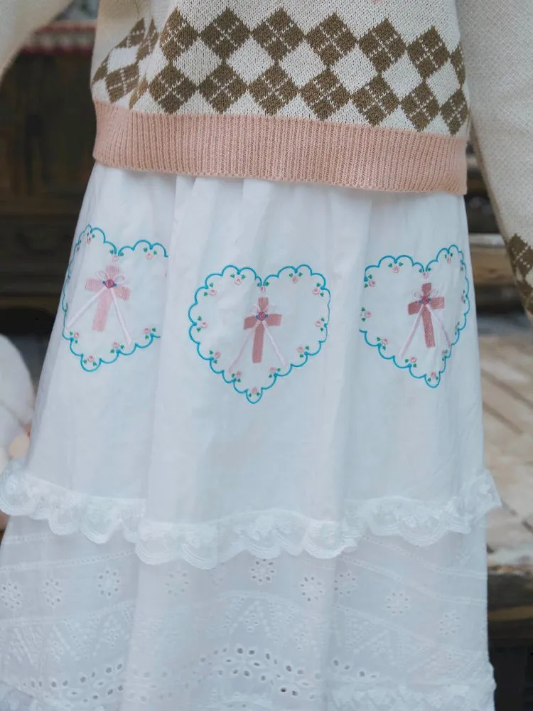 Cross Love Bow Embroidered Peplum Halter Long Skirt【s0000004654】