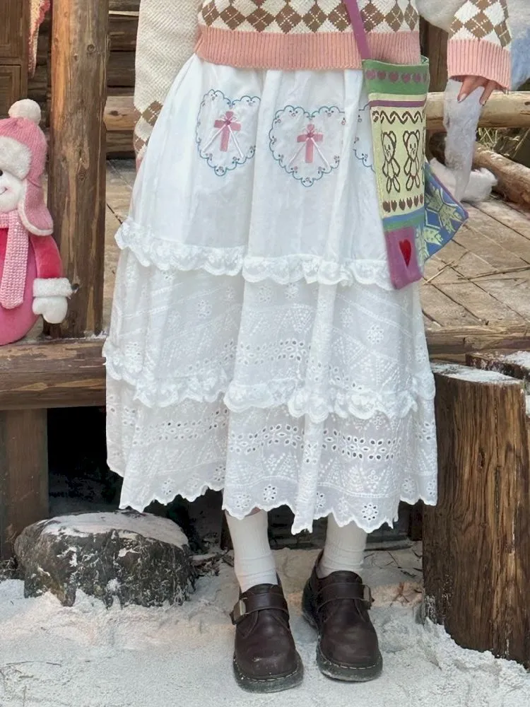 Cross Love Bow Embroidered Peplum Halter Long Skirt【s0000004654】