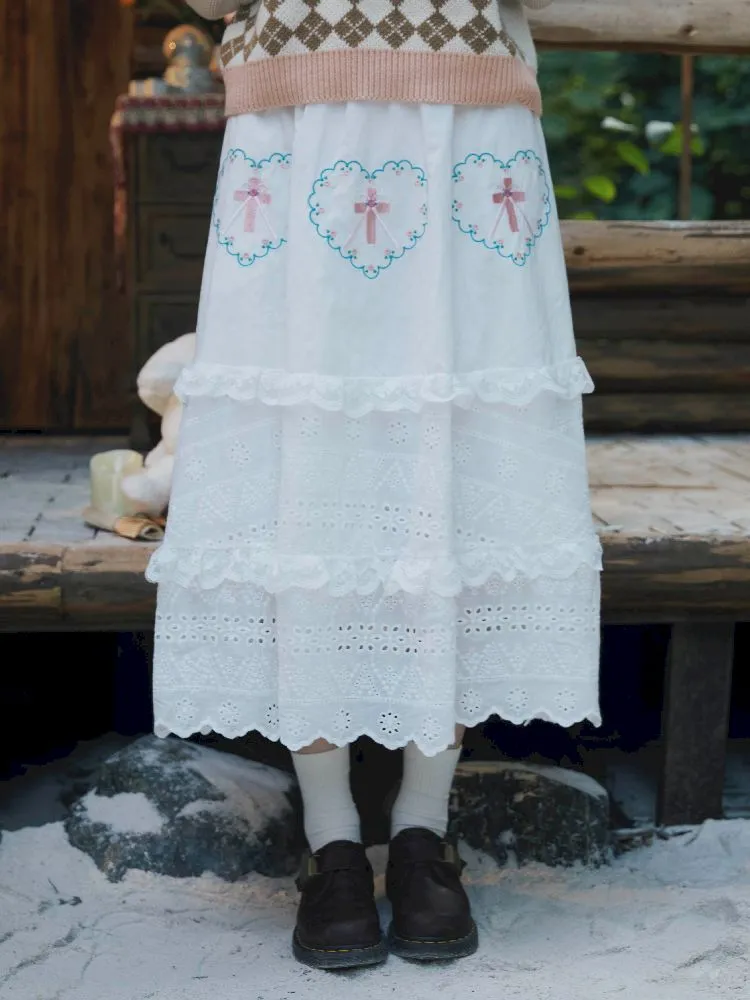 Cross Love Bow Embroidered Peplum Halter Long Skirt【s0000004654】