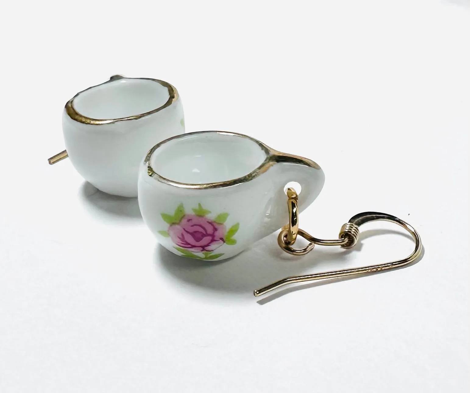 Cuppa Tea Earrings/ Tiny Porcelain Teacup Earrings