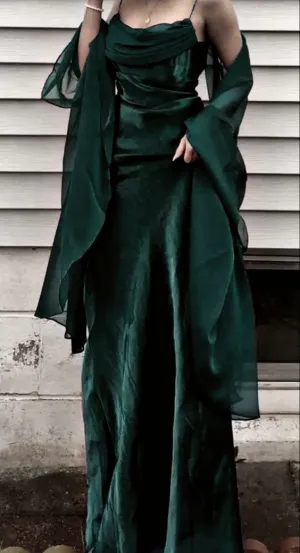 Dark Green Sheath Silk Satin Prom Dress,Long Night Dresses Party