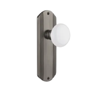 Deco Long Plate with White Porcelain Knob in Antique Pewter