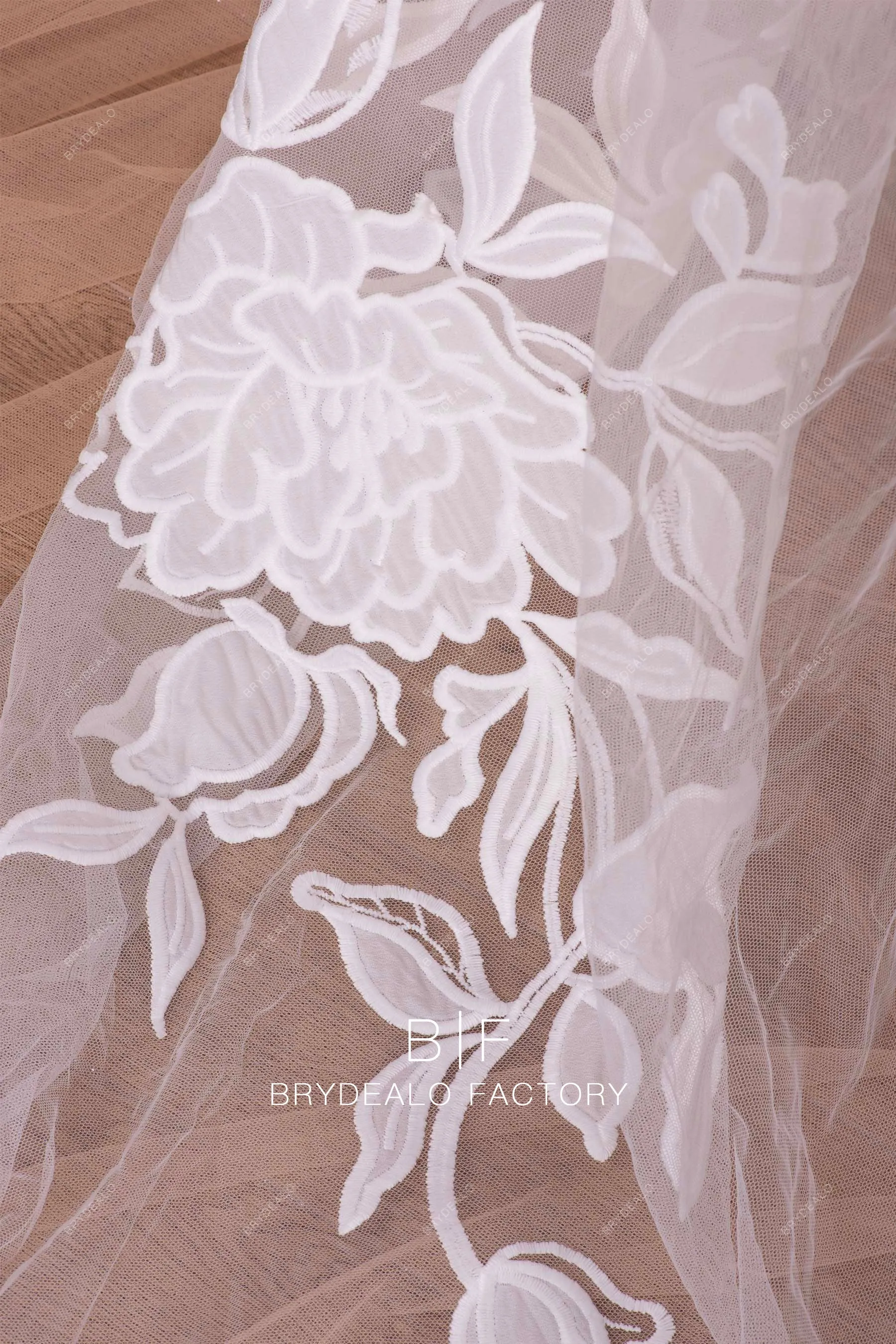 Designer Large Chiffon Embroidery Lotus Motif Lace Fabric