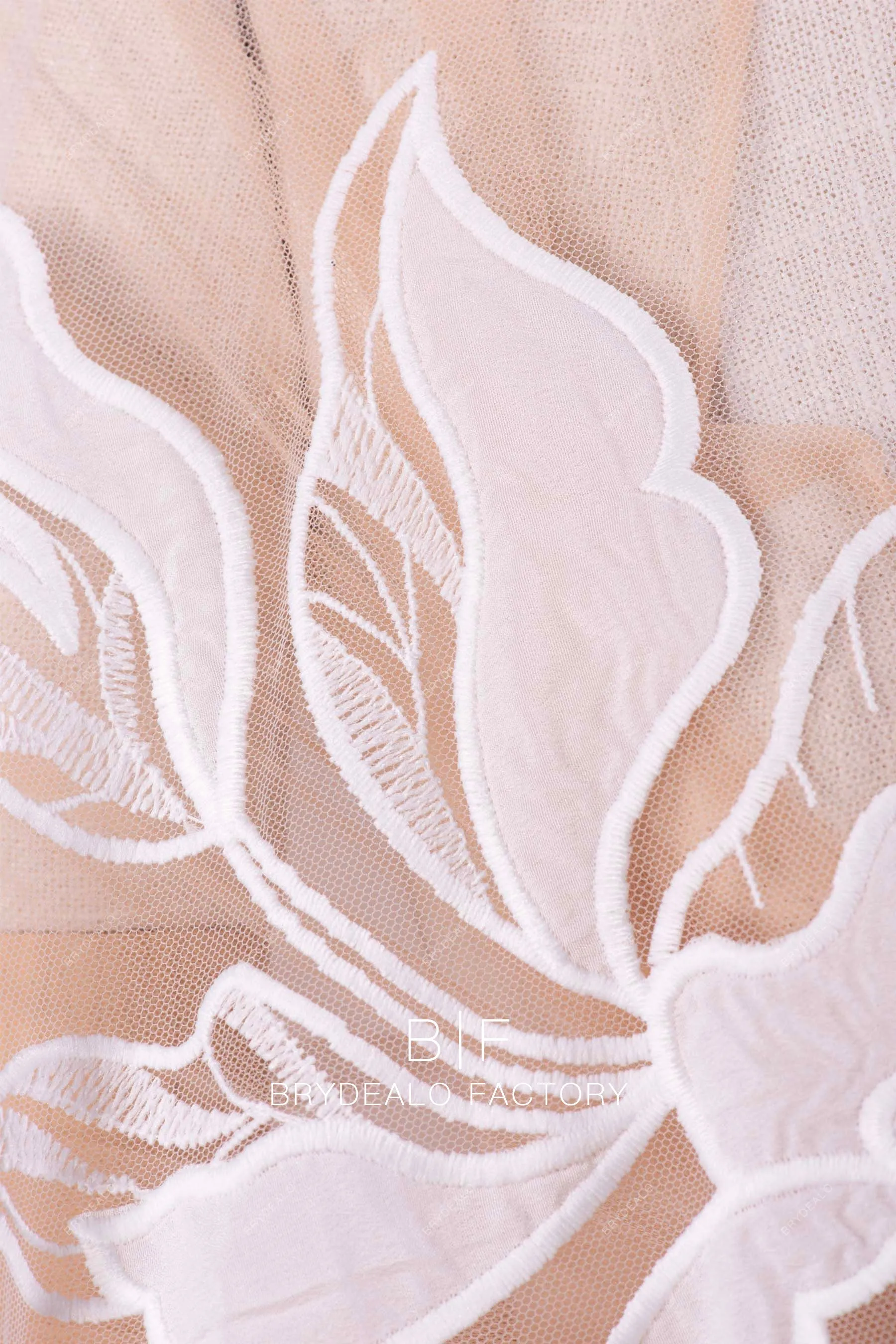 Designer Large Chiffon Embroidery Lotus Motif Lace Fabric