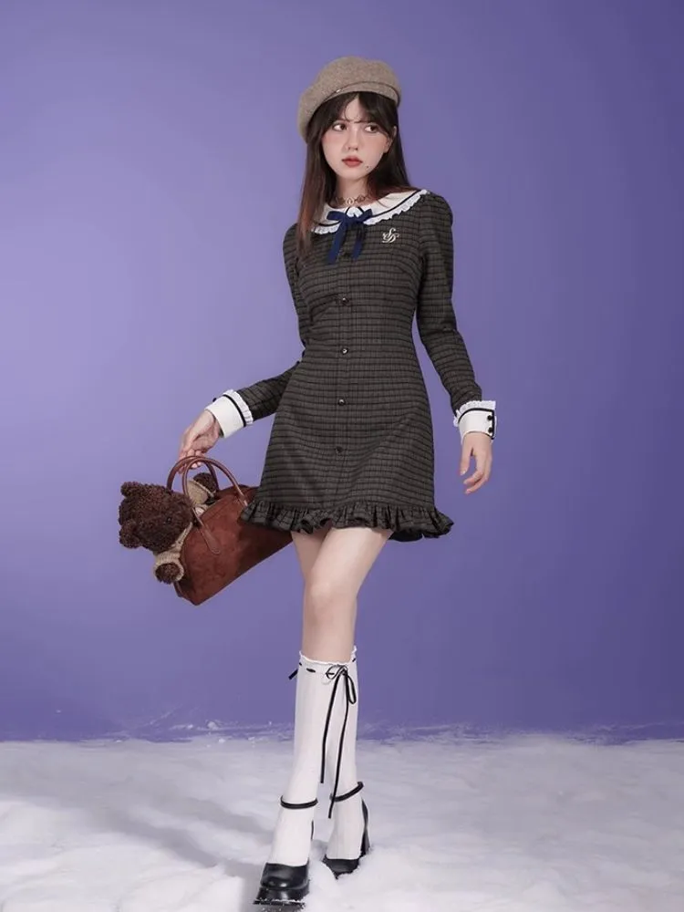 Doll neck long-sleeved dress【s0000005590】