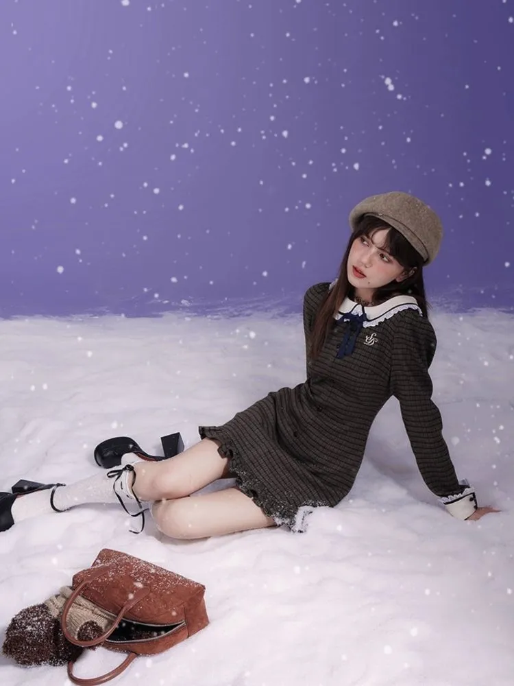 Doll neck long-sleeved dress【s0000005590】