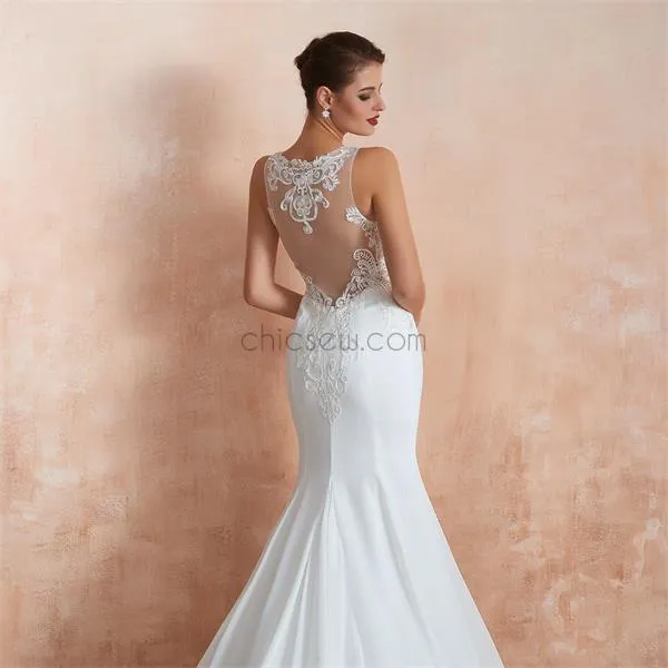 Elegant Romantic Mermaid Lace Sleeveless Round Meck Real Made Wedding Dresses LMX1180