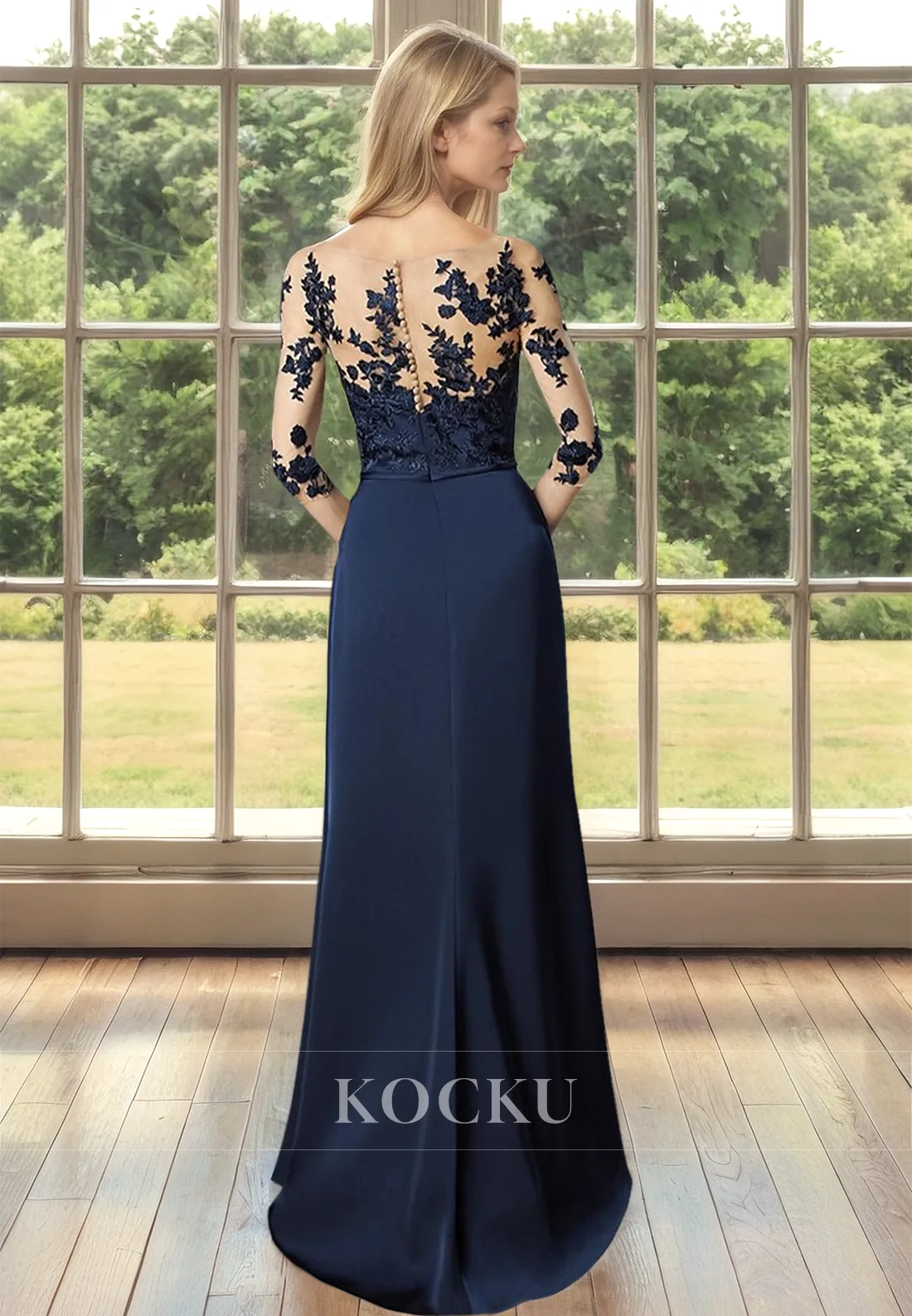 Elegant&Luxurious Scoop Neck Half Sleeves Sheath Mother of Bride Dress with Appliques Cocktail Dress