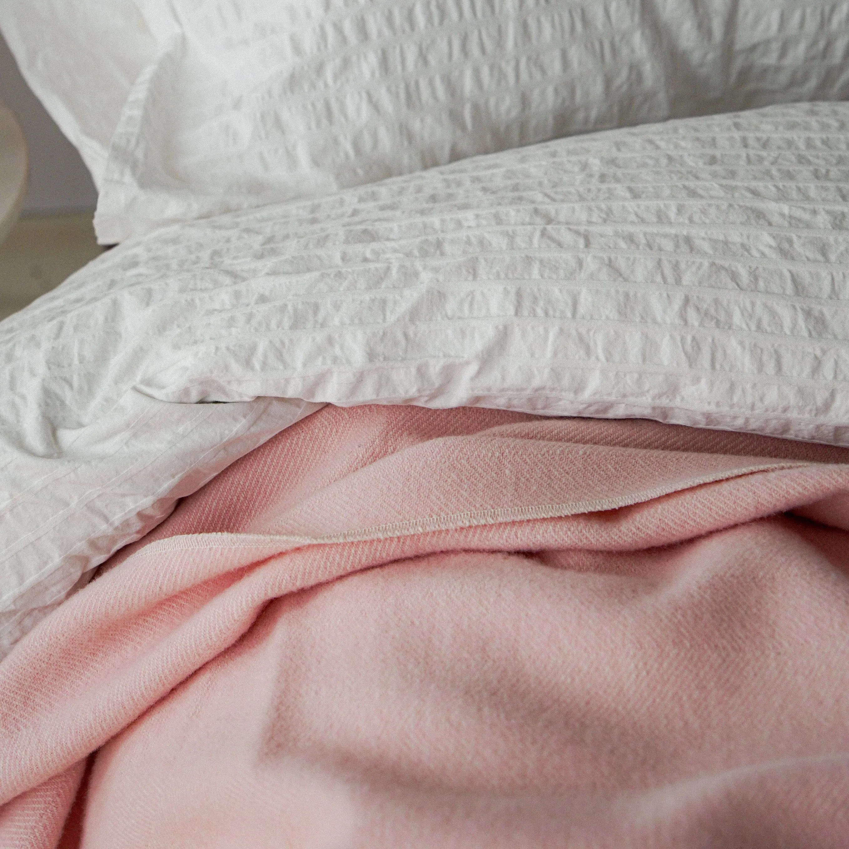 Factory Second Coastal Cottage Herringbone Wool Blanket - Pink