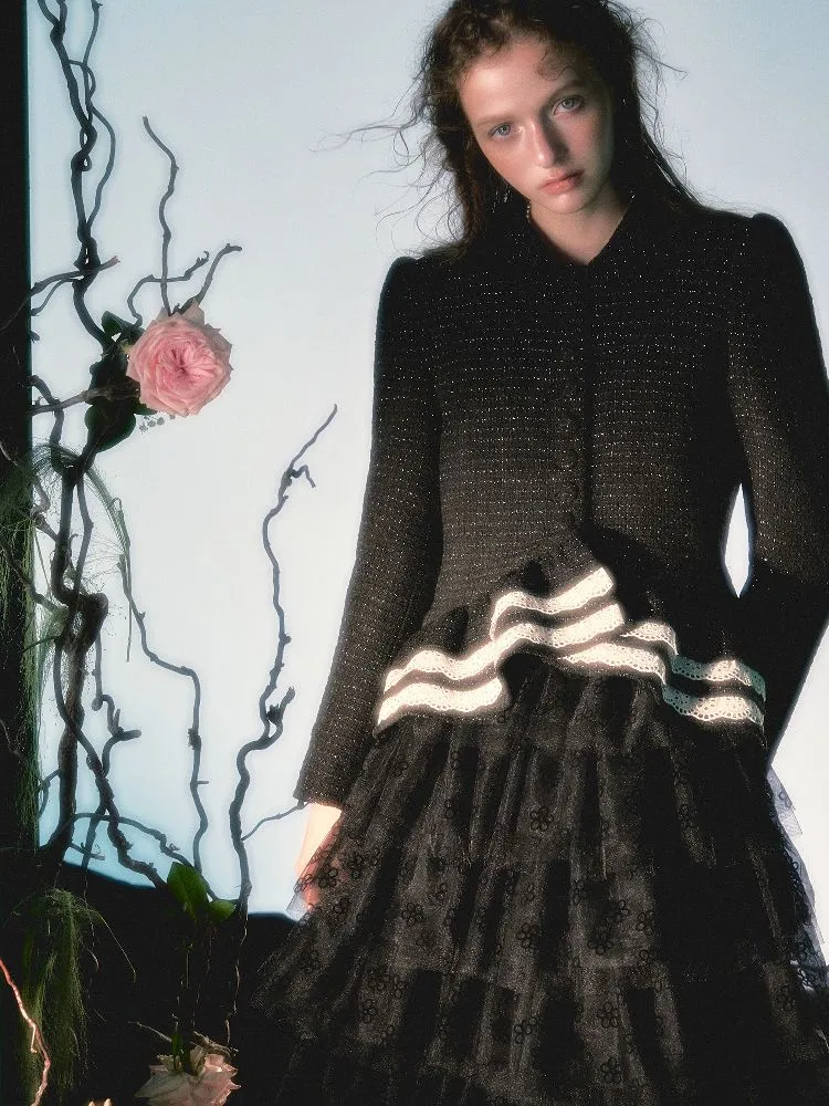 Floral Mesh Lace Neck Long Cake Dress【s0000004791】