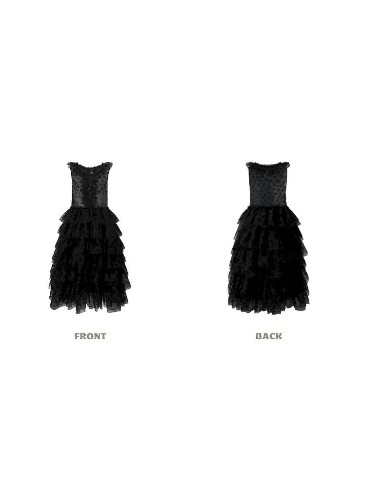 Floral Mesh Lace Neck Long Cake Dress【s0000004791】