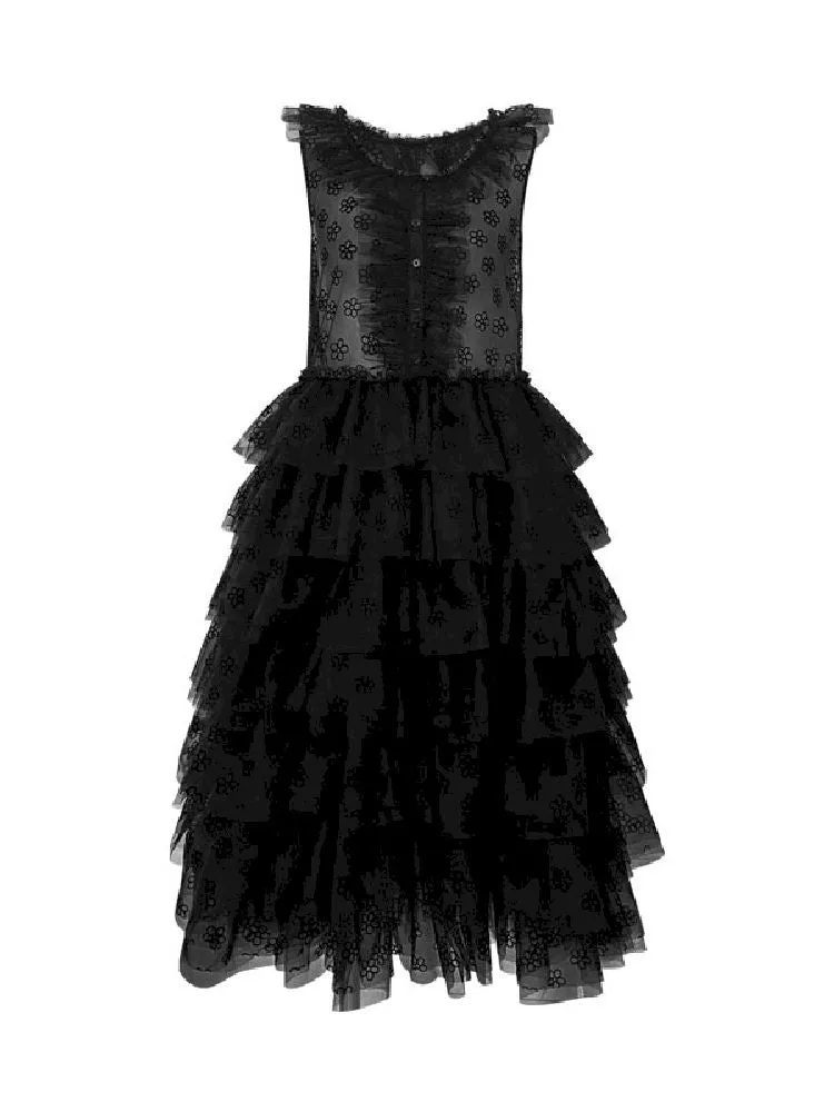 Floral Mesh Lace Neck Long Cake Dress【s0000004791】