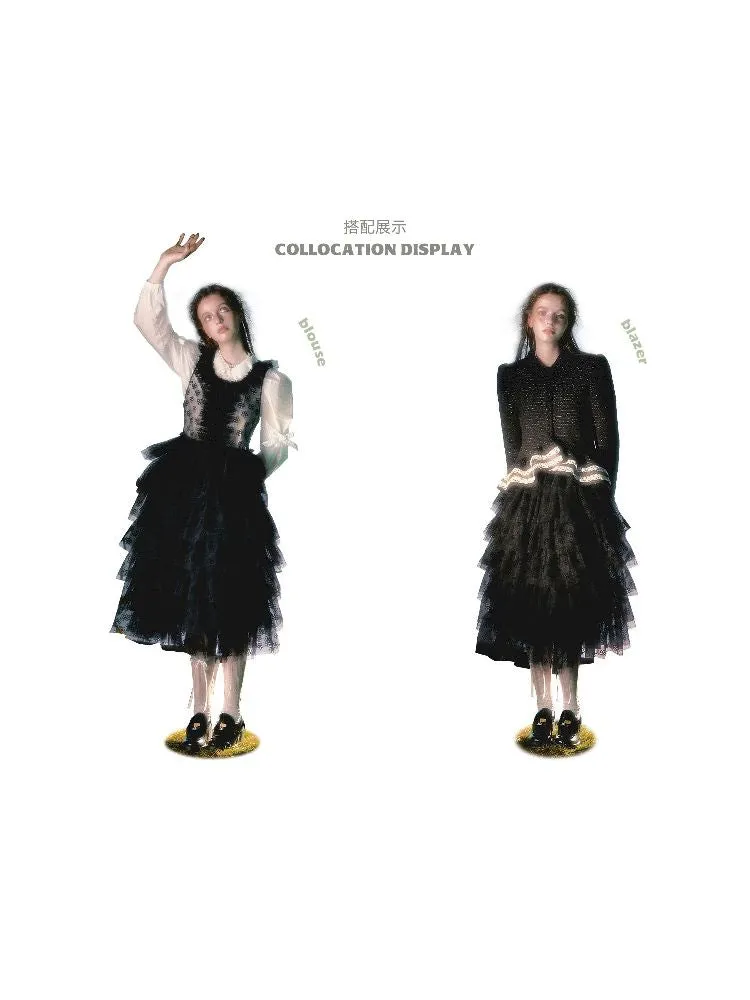 Floral Mesh Lace Neck Long Cake Dress【s0000004791】