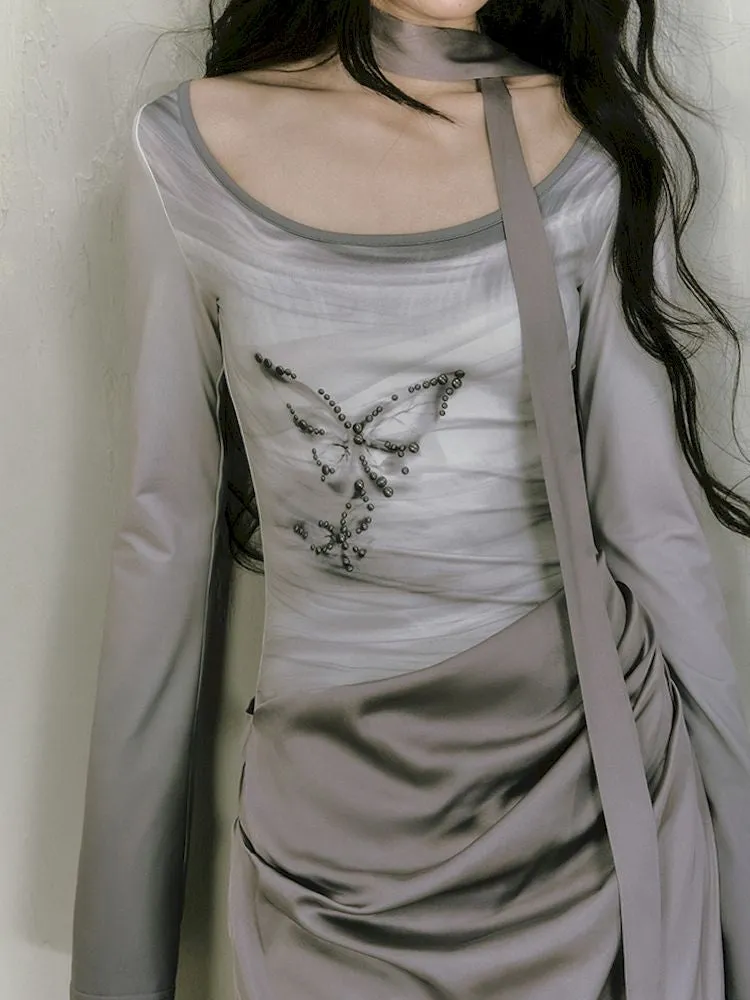 Gray Long Sleeve Dress【s0000010019】