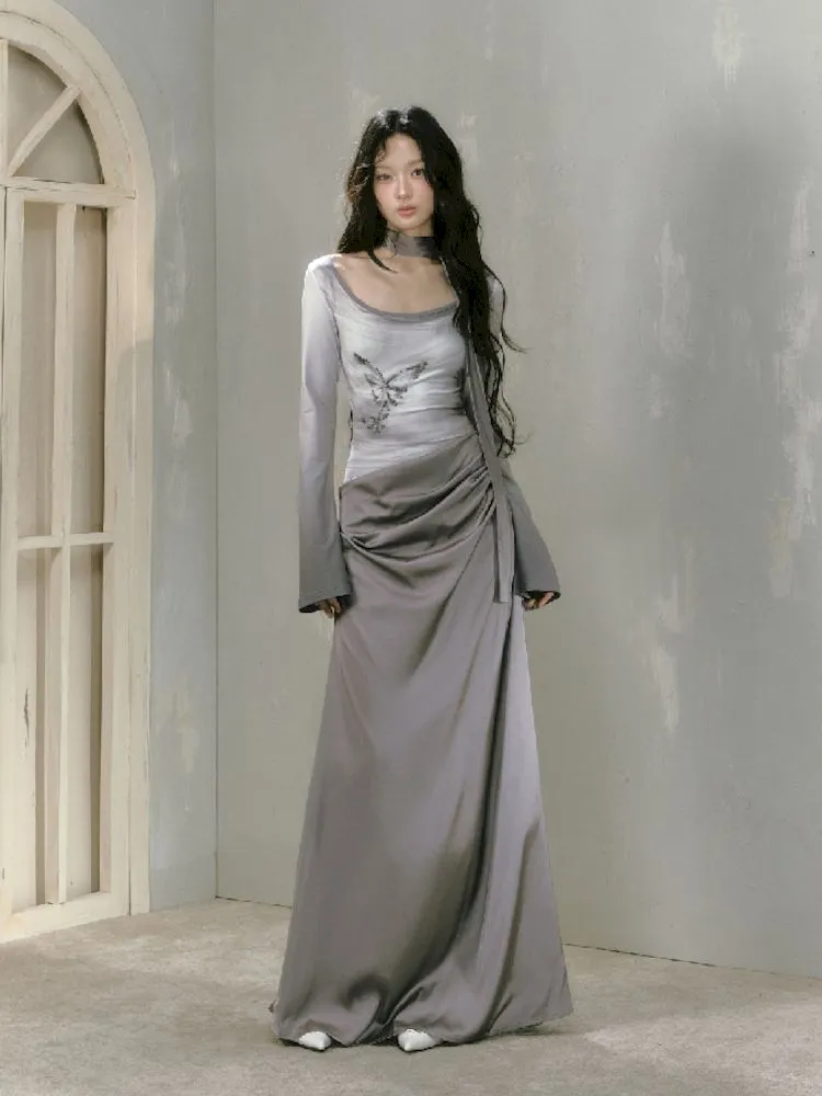 Gray Long Sleeve Dress【s0000010019】