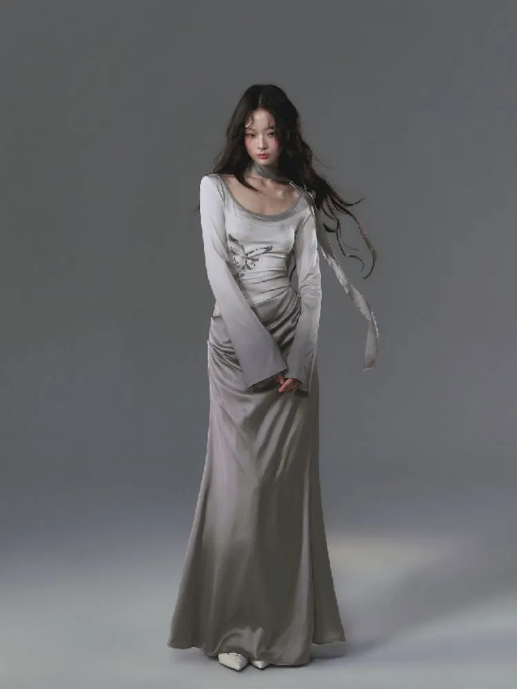 Gray Long Sleeve Dress【s0000010019】