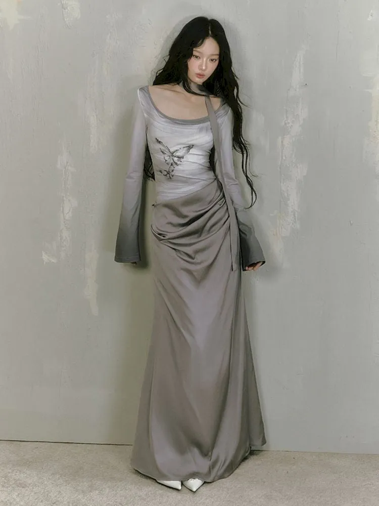 Gray Long Sleeve Dress【s0000010019】