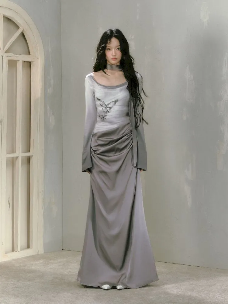 Gray Long Sleeve Dress【s0000010019】