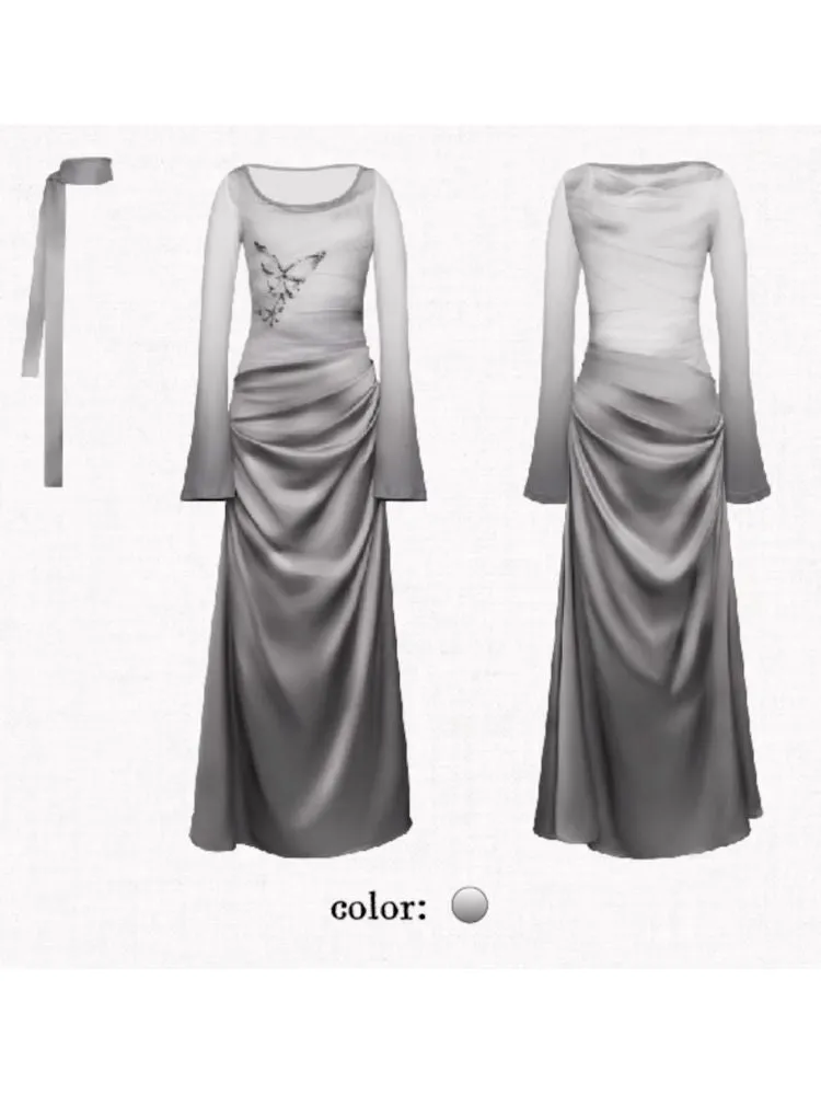 Gray Long Sleeve Dress【s0000010019】