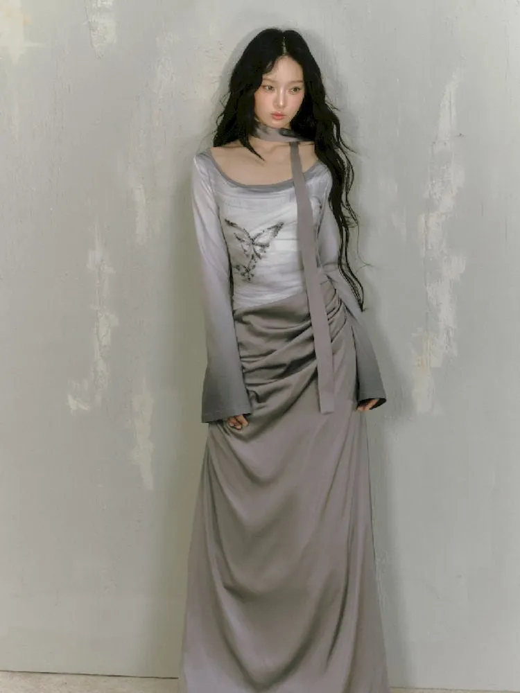Gray Long Sleeve Dress【s0000010019】