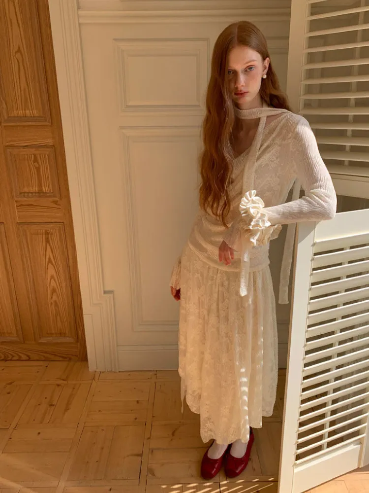 Halter neck lace long skirt dress【s0000005661】