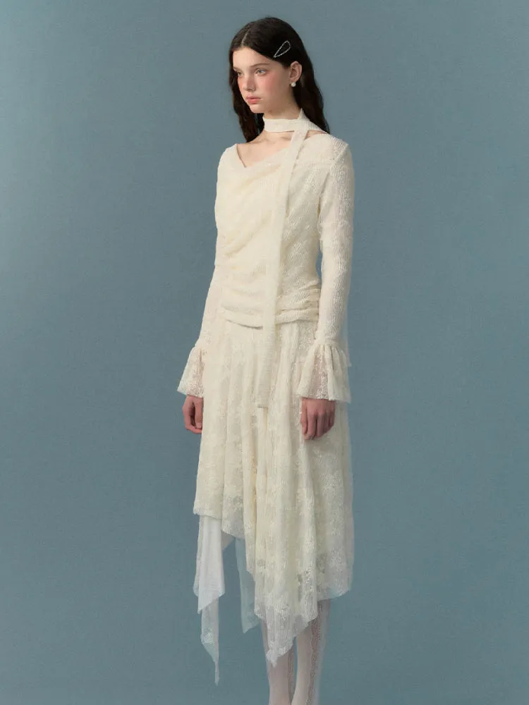 Halter neck lace long skirt dress【s0000005661】