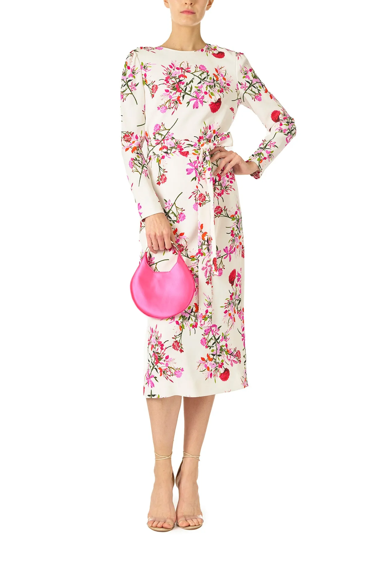 Jewel Neck Long Sleeve Dress with Belt