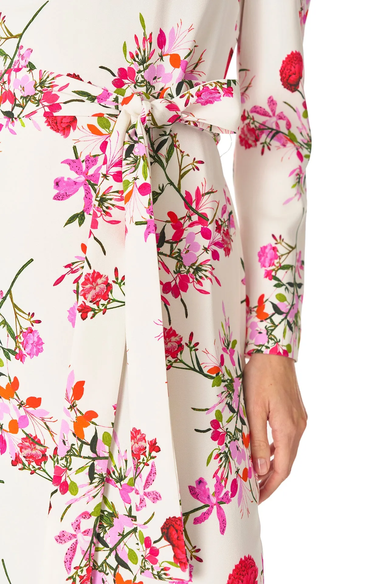 Jewel Neck Long Sleeve Dress with Belt