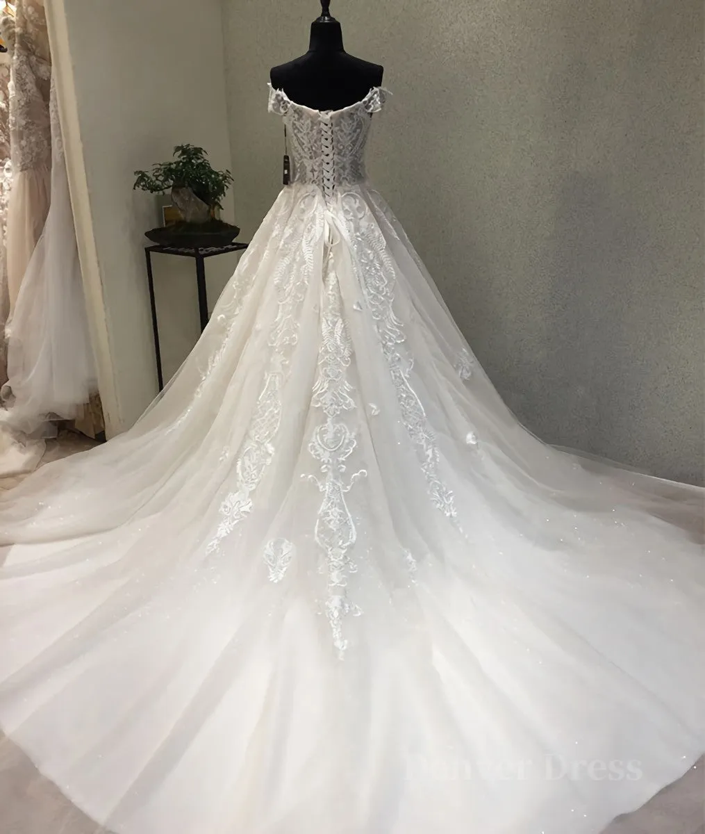 kamahe White sweetheart tulle lace applique long prom dress, wedding dress