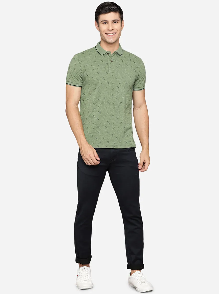 Light Green Printed Slim Fit Polo T-Shirt | Greenfibre