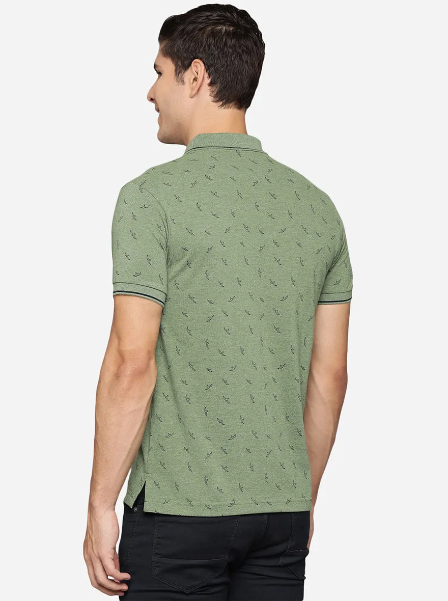 Light Green Printed Slim Fit Polo T-Shirt | Greenfibre