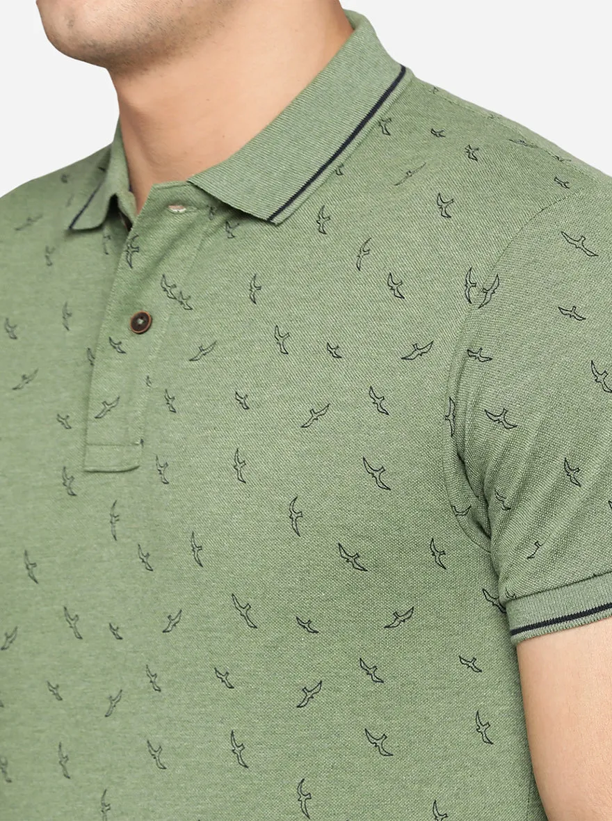 Light Green Printed Slim Fit Polo T-Shirt | Greenfibre