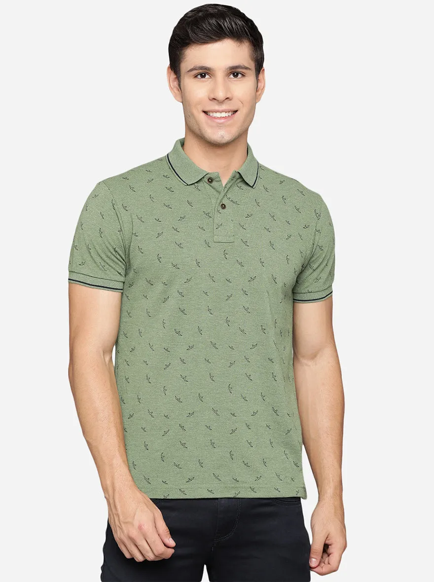 Light Green Printed Slim Fit Polo T-Shirt | Greenfibre