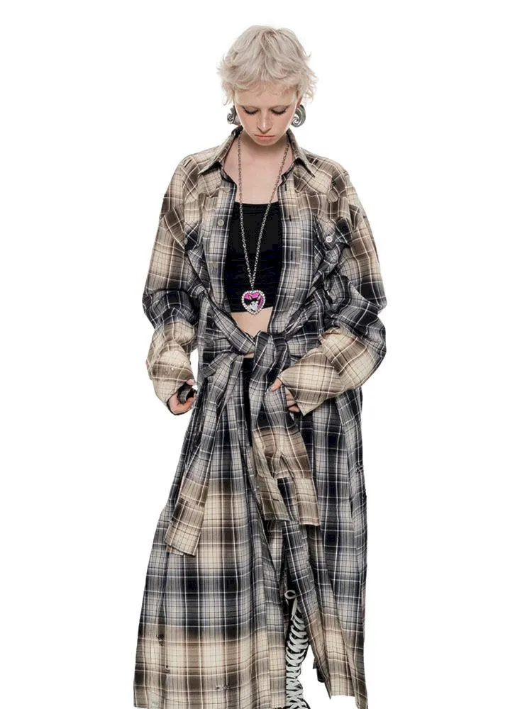 Long Plaid Shirt Style Dress【s0000009846】